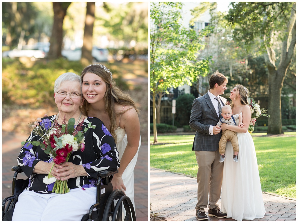 bride with grandma and with baby boy in pulaski square