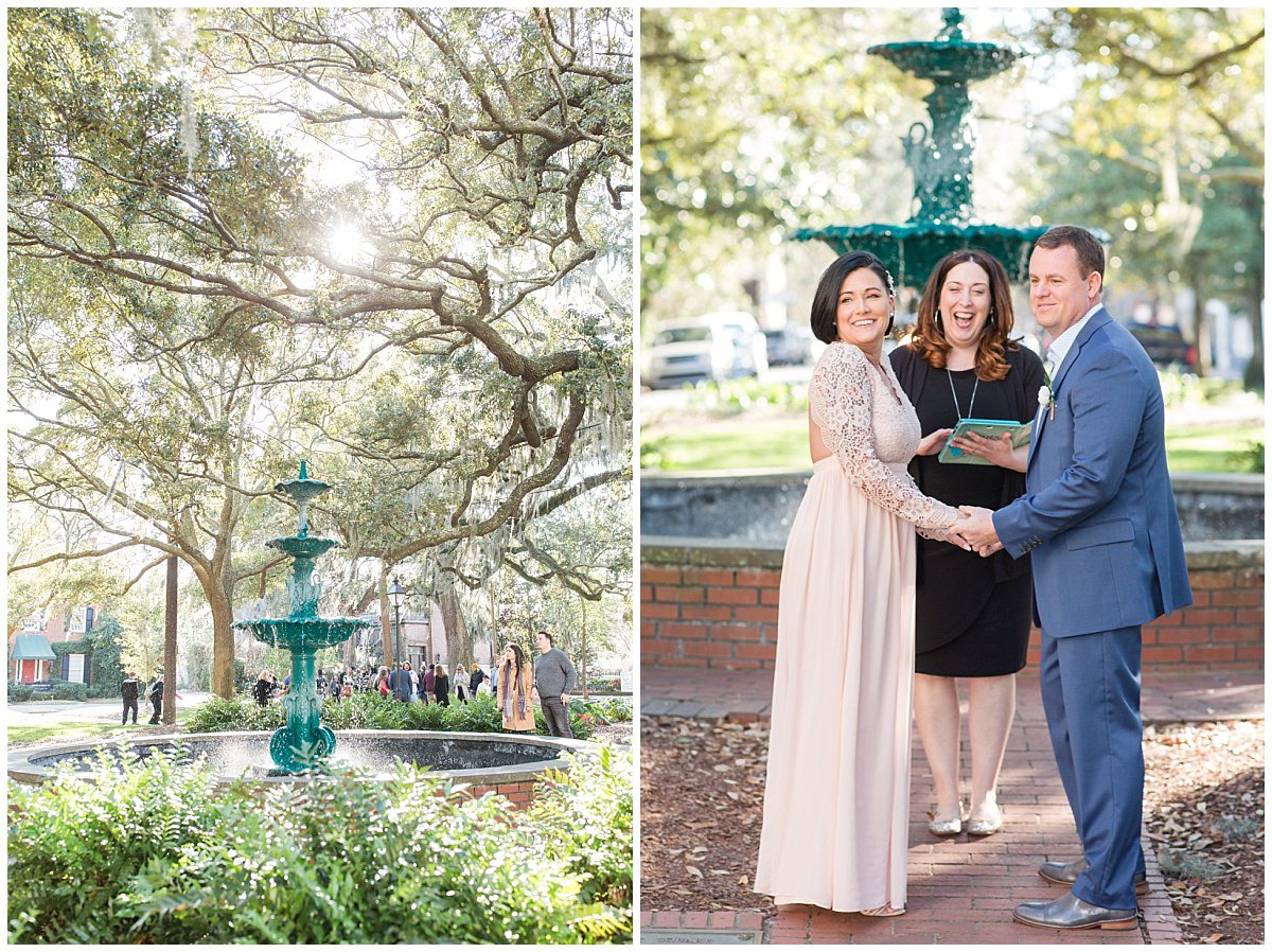 couple eloped in savannah at a downtown square